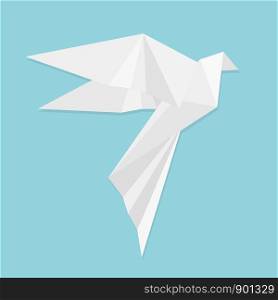 Origami white bird dove crane isolated on white, stock vector illustration