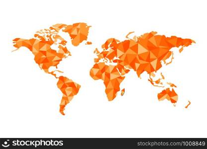 origami world map in orange polygons, vector illustration. origami world map in orange polygons, vector