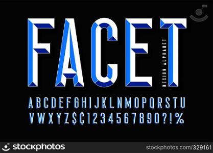 Original display font with facets, alphabet, letters and numbers. Swatch color control. Original display font with facets, alphabet, letters and numbers