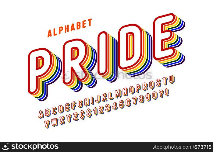 Original display rainbow font design, alphabet, letters and numbers. Swatch color control. Original display rainbow font design, alphabet, letters