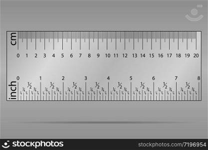 Original Ruler object and symbol. centimentre and inches. Measuring tool, Graduation grid, flat vector illustration. Size indicator units, Measure tape isolated on background.