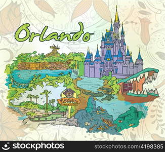 orlando doodles with floral vector illustration