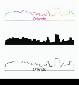 Orlando skyline linear style with rainbow in editable vector file