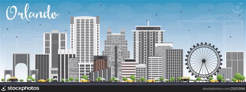 Orlando Skyline with Gray Buildings and Blue Sky. Vector Illustration. Business Travel and Tourism Concept with Orlando City. Image for Presentation Banner Placard and Web Site.