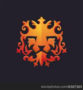 Ornament gold Lion Head mascot vector illustration, Elegant Golden Lion ornament logo design