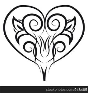 Ornament heart hand drawn design, illustration, vector on white background.