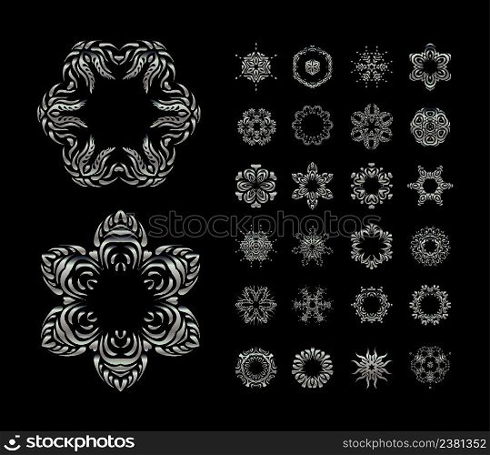 Ornament in east style. Vector ornamental border frame. Vector illustration. Mandala silver round ornament pattern