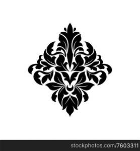 Ornament of floral elements isolated tattoo design. Vector outline heraldic crest with flourish heraldry signs. Monochrome floral heraldry crest isolated