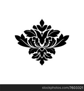 Ornament of floral elements isolated tattoo design. Vector outline heraldic crest with flourish heraldry signs. Monochrome floral heraldry crest isolated