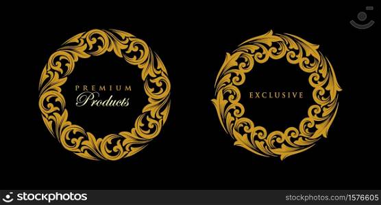 Ornament set Round Gold Logo Exclusive Emblem for your business company and elegant luxury