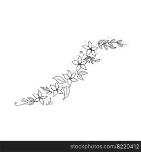 Ornament with stylized flowers and leaves in black lines. Isolated on white background. Graphic decor. Vector illustration