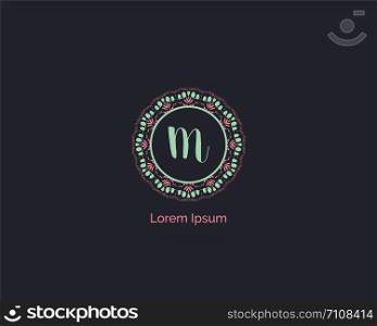 Ornamental and decorative letter M logo vector design. Luxury hotel M letter logo design. flower and floral style concept.