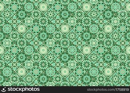 Ornamental background pattern with green tiles, vector patchwork