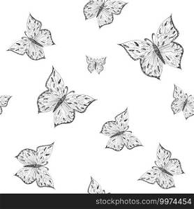 Ornamental Butterfly seamless pattern hand drawn sketch of abstract. vector illustration with ornament, isolated. Butterfly seamless pattern. Ornamental hand drawn sketched vector illustration, isolated