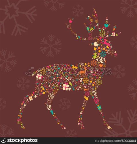 Ornamental Christmas reindeer with snowflakes, vector illustration
