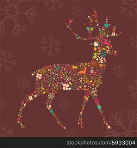 Ornamental Christmas reindeer with snowflakes, vector illustration