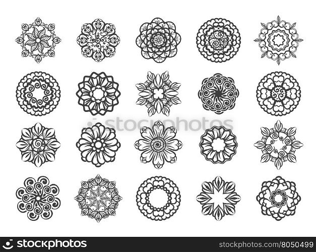 Ornamental floral circular mehndi set. Ornamental floral abstract vector circular mehndi ornament set