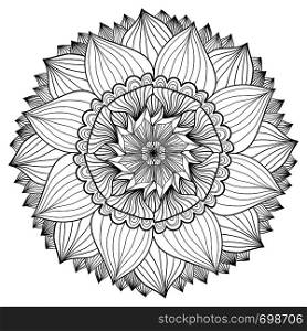 Ornamental floral mandala. Flower ornament pattern. Vector for adult coloring page or decoration.. Ornamental floral mandala. Flower ornament pattern. Vector for adult coloring page or decoration