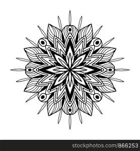 Ornamental floral mandala. Snowflake ornament pattern. Vector for adult coloring page or decoration. Creative interior print. Ornamental floral mandala. Snowflake ornament pattern. Vector for adult coloring page or decoration. Creative interior print.
