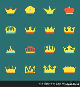 Ornamental imperial classical monarch emperor knight crowns emblems heraldic elements avatar collection flat abstract isolated vector illustration
