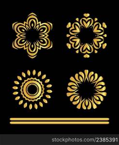 Ornamental lace pattern for wedding invitations and greeting cards.. Vintage gold round pattern set