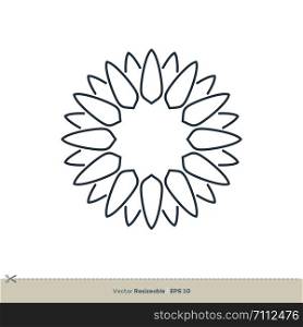 Ornamental Line Art Sunflower Icon Vector Logo Template Illustration Design. Vector EPS 10.