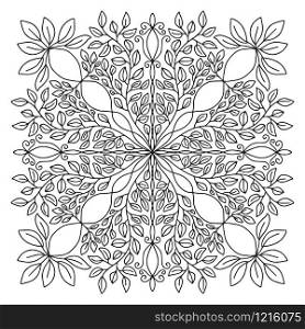 Ornamental Mandala. Linear leaves pattern. Ornamental Mandala. Linear ornament pattern. Coloring book page.