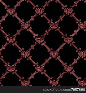 Ornamental seamless pattern with hearts on black background