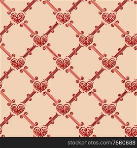 Ornamental seamless pattern with hearts on pink background