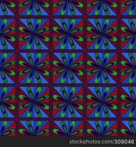 Ornamental seamless vector pattern in blue, red and green colors with flowers as a fabric texture in various colors