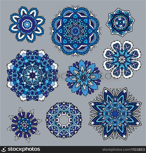Ornamental snowflakes icon collection set. Vector illustration
