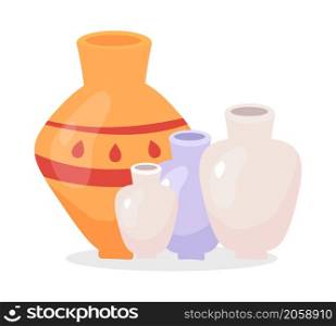 Ornamental vibrant vases semi flat color vector objects. Realistic item on white. Decorative containers for interior isolated modern cartoon style illustration for graphic design and animation. Ornamental vibrant vases semi flat color vector objects
