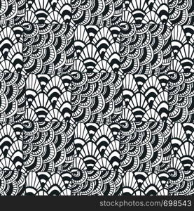 Ornamental waves zentangle pattern. Creative textile swatch or packaging design. Black and white page for adult coloring book. Ornamental waves zentangle pattern. Creative textile swatch or packaging design. Black and white page for adult coloring book.