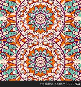 Ornametral indian bright coloured wallpaper made of stylized flowers.