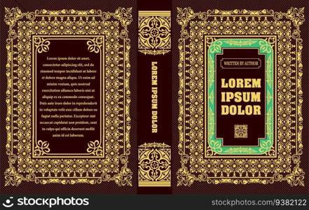 Ornate book cover and. Old retro ornament frames. Royal Golden style design. Vintage Border to be printed on the covers of books. Vector illustration