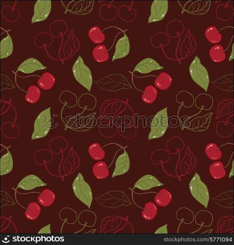 Ornate cherry pattern isolated on a broun background.. Ornate cherry pattern isolated on a broun background