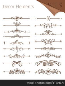 Ornate dividers. Vector retro floral design line separator border elements isolated on white background. Ornate retro floral dividers