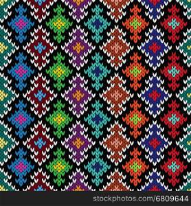Ornate geometrical knitted seamless vector pattern as a fabric texture in various colors. Knitted ornate seamless pattern