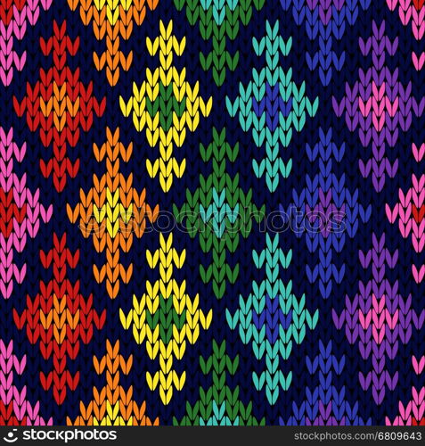 Ornate geometrical seamless knitted vector pattern as a fabric texture in various colors. Ornate knitted seamless pattern