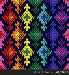 Ornate geometrical seamless knitted vector pattern as a fabric texture in various colors. Ornate knitted seamless pattern