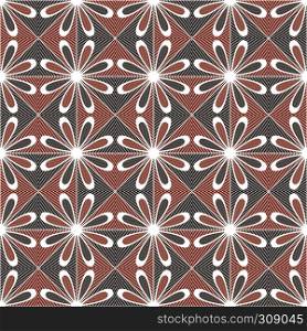 Ornate geometrical seamless vector pattern in brown, orange and white colors with flowers as a fabric texture in various colors