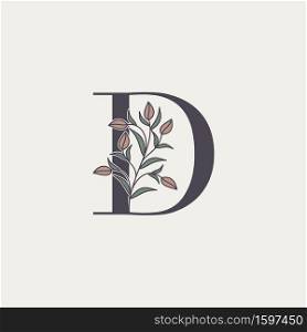 Ornate Initial Letter D logo icon, vector letter with flower and natural leaf clip art designs.