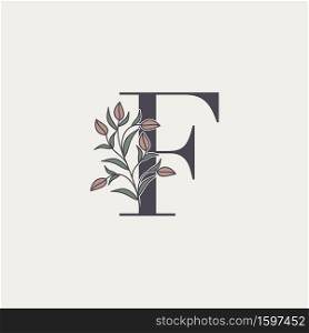 Ornate Initial Letter F logo icon, vector letter with flower and natural leaf clip art designs.
