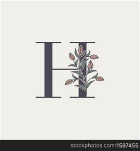 Ornate Initial Letter H logo icon, vector letter with flower and natural leaf clip art designs.
