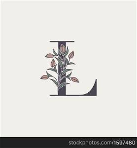 Ornate Initial Letter L logo icon, vector letter with flower and natural leaf clip art designs.