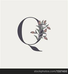 Ornate Initial Letter Q logo icon, vector letter with flower and natural leaf clip art designs.