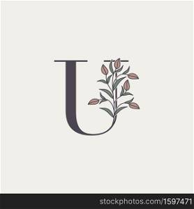 Ornate Initial Letter U logo icon, vector letter with flower and natural leaf clip art designs.