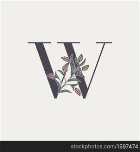 Ornate Initial Letter W logo icon, vector letter with flower and natural leaf clip art designs.