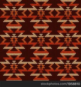 Ornate knitting seamless vector pattern in brown, orange and beige hues as a fabric texture