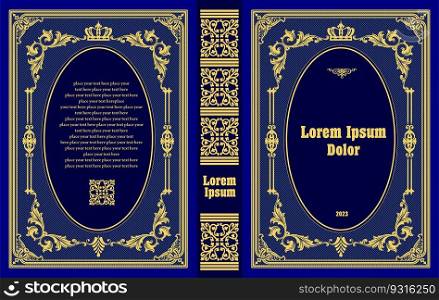 Ornate leather book cover and Old retro ornament frames. Royal Golden style design. Vintage Border to be printed on the covers of books. Vector illustration